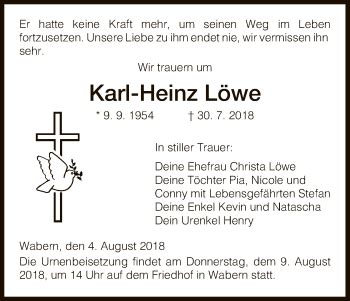 Traueranzeigen Von Karl Heinz L We Trauer Hna De