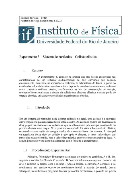 Fisexp Relat Rio Instituto De F Sica Ufrj Relat Rio De F Sica