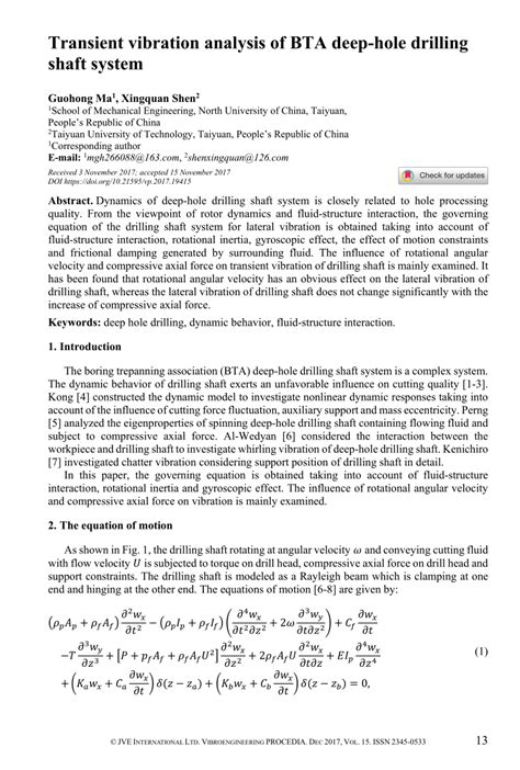 PDF Transient Vibration Analysis Of BTA Deep Hole Drilling Shaft System