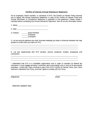 Conflict Of Interest Annual Disclosure Statement Doc Template Pdffiller