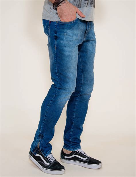 Calça Jeans Atacado Ziper Lateral Masculino Revanche Lyon Azul Roupas