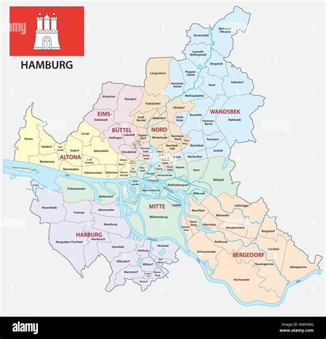 Pol Tica Y Administrativa De Hamburgo Mapa De Vectores Con Bandera