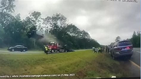 Us Bodycam Footage Shows Car Driving Up Ramp Of Tow Truck At Full Speed Us News Sky News