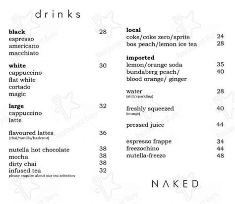 Menu At Naked Coffee Restaurant Johannesburg Shop No HL22