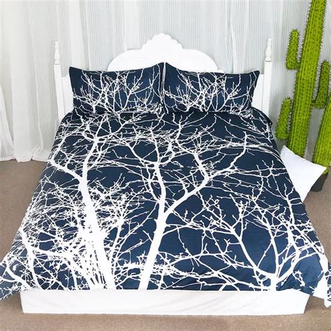 Tree Bedding 3 Pieces Tree Branches Duvet Cover Set Navy Blue