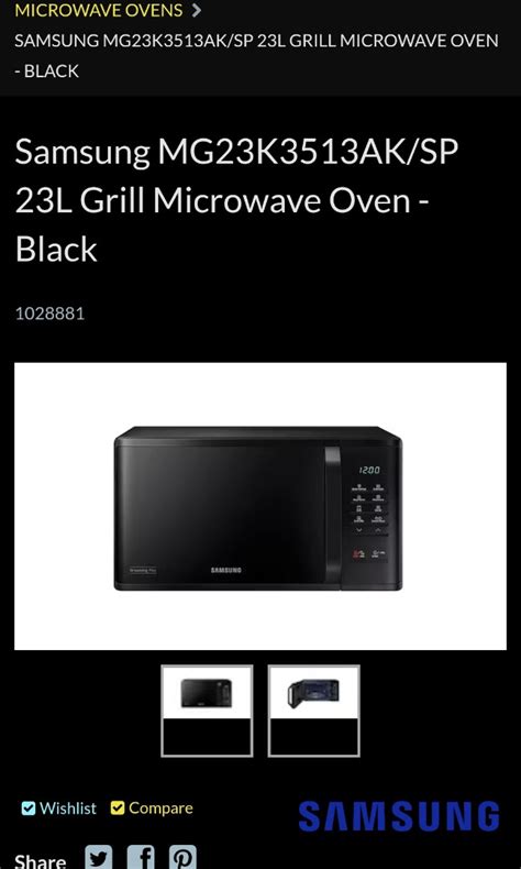 Samsung 23l Grill Microwave Oven Mg23k3513ak Tv And Home Appliances Kitchen Appliances Other