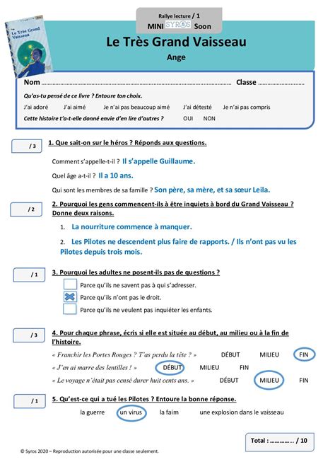 Calam O Fiches Rallye Lecture Corrig Es Le Tr S Grand Vaisseau