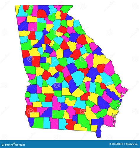 Georgia Administrative Map. Counties Map Of Georgia With Different ...