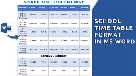 How To Make Time Table For School In Microsoft Word Time Table