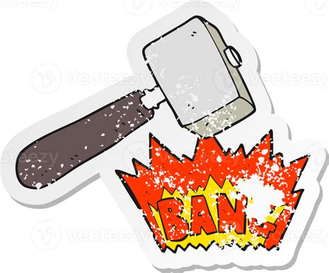 Retro Distressed Sticker Of A Cartoon Mallet Banging 36483342 Png