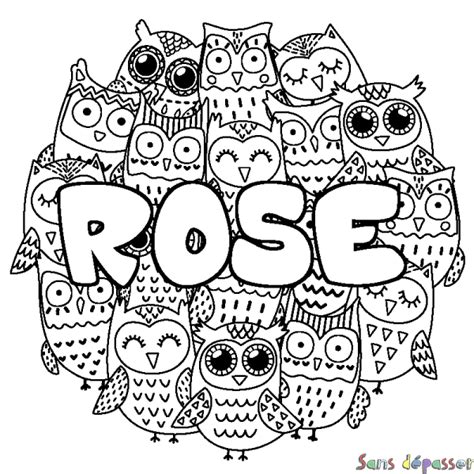 Coloriage prénom ROSE décor Chouettes Sans Dépasser