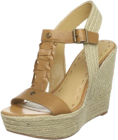 Nine West Womens Keenster T Strap Wedge Sandal In Brown Natural