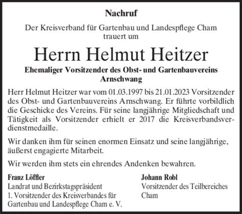 Traueranzeigen Von Helmut Heitzer Mittelbayerische Trauer