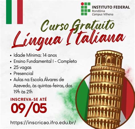 Campus Vilhena oferta vagas em Curso Básico de Língua Italiana Geral