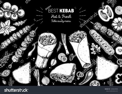 Doner Kebab Cooking Ingredients Kebab Sketch Vector De Stock Libre De