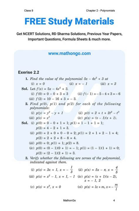 Ncert Solutions For Class 9 Maths Chapter 2 Polynomials Mathongo