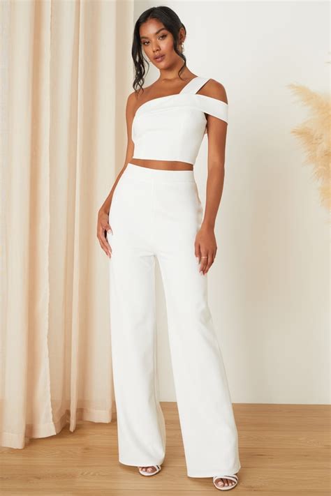 White Two Piece Jumpsuit Bridal Jumpsuit Cutout Jumpsuit Lulus