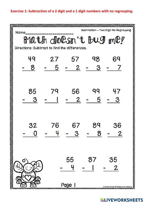 Subtraction Without Regrouping Worksheets And Exercise Engworksheets