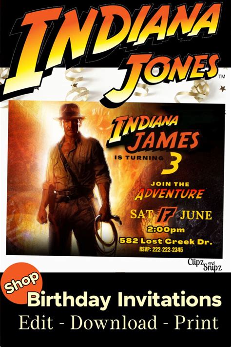 An Advertisement For Indiana Jones Birthday Party