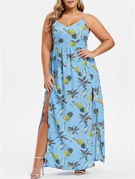 [48 Off] Cami Leaves Pineapple Slit Plus Size Dress Rosegal