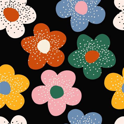 Y2K Daisy Flowers Seamless Pattern In Groovy Retro Funky Style Simple