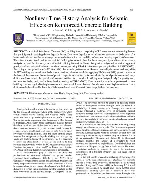 Pdf Nonlinear Time History Analysis For Seismic Effects On Reinforced