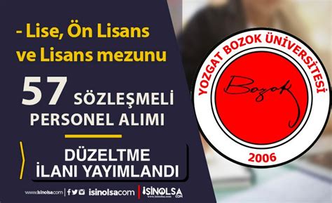 Yozgat Bozok Niversitesi S Zle Meli Personel Al M Lise N