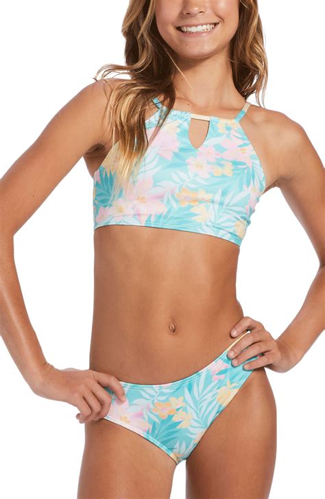 Billabong Girls On A Rainbow Reversible High Neck Bikini Set Multi Surf World Surf Shop