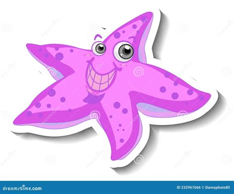 Sea Animal Cartoon Sticker With Cute Starfish Stock Vector