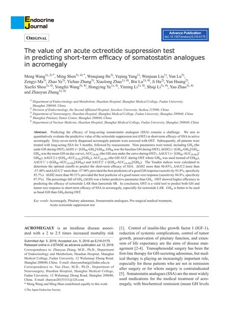 (PDF) The value of an acute octreotide suppression test in predicting short-term efficacy of ...