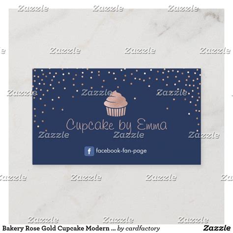 Bakery Rose Gold Cupcake Modern Confetti Navy Blue Business Card Gold