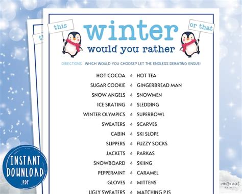 Winter Would You Rather Game Fun This or That Printable | Etsy