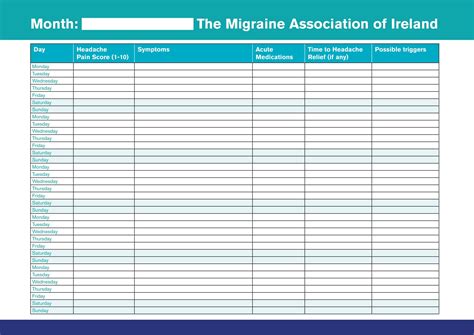 Free Printable Headache Diary Templates PDF Excel