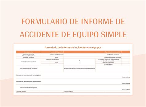 Plantilla De Excel Formulario De Informe De Accidente De Equipo Simple