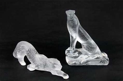 Two Lalique Molded Glass Cats