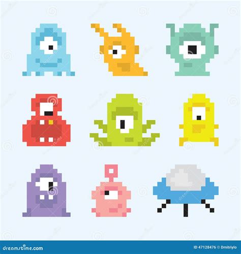 Pixel Art Aliens Set Stock Vector Image 47128476