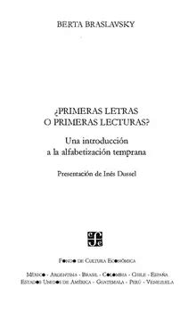 Primeras letras o primeras lecturas Una introducción a la