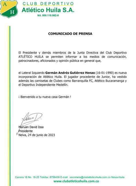 Atlético Huila on Twitter Germán Gutiérrez se suma a la plantilla del