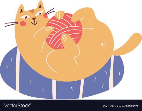 Cat playing with yarn Royalty Free Vector Image