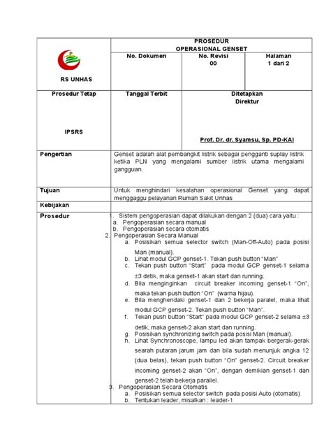 Sop Penggunaan Genset Pdf