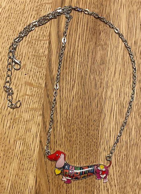 Bonsny Enamel Zinc Alloy Metal Necklace Dachshund Dog Nip Ships