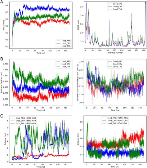 A Right The Rmsd And Left Rmsf Of C Of Inos Protein During The