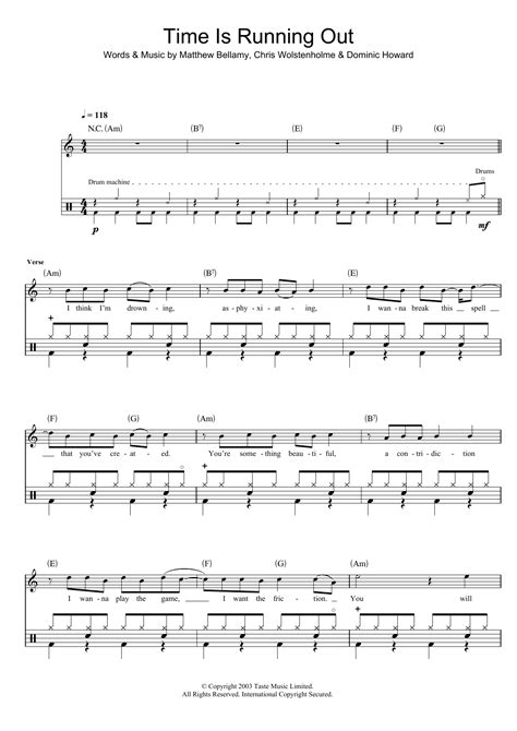 Time Is Running Out By Muse Sheet Music For Drums At Sheet Music Direct