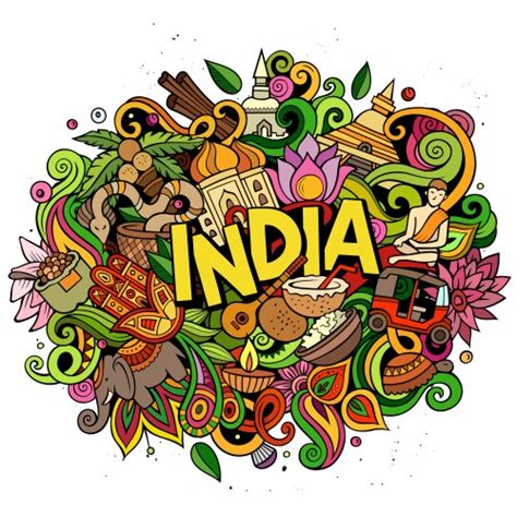 India Hand Drawn Cartoon Doodles Royalty Free Vector Image