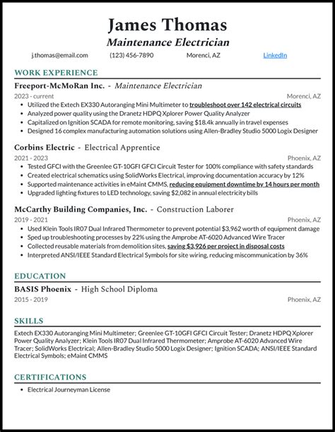 5 Maintenance Electrician Resume Examples And Templates