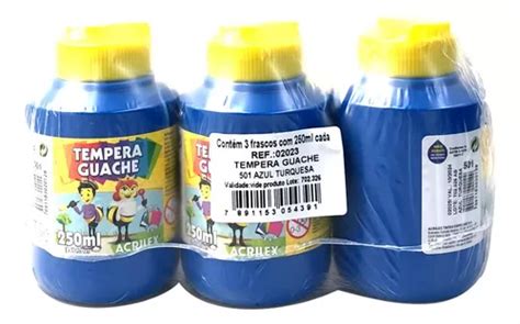 Tinta Guache 250 Ml Azul Turquesa Nº 501 Acrilex Pt C 3 Un MercadoLivre