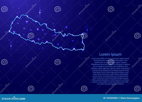 Map Nepal From The Contours Network Blue Luminous Space Stars F Stock