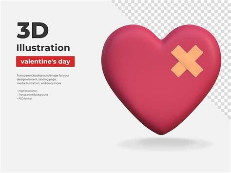 Icono de parche de corazón ilustración 3d del día de san valentín