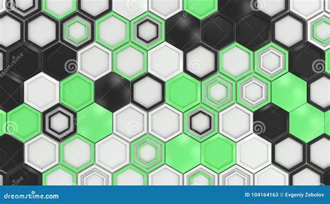 Abstract 3d Background Made Of Black White And Green Hexagons On White