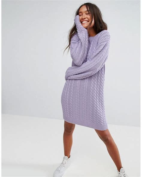 Asos Sweater Dress With Cable Knit In Purple Lyst